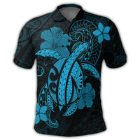 Hawaii Turtle Flower Polynesian Polo Shirt Turquoise - Polynesian Pride