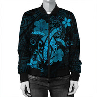 Hawaii Turtle Flower Polynesian Bomber Jacket - Turquoise - AH - Polynesian Pride