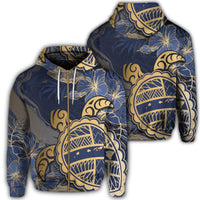 Hawaii Turtle Hibiscus Gold Zip Hoodie Kyn Style Unisex Art - Polynesian Pride