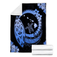 Hawaii Turtle Hibiscus Map Polynesian Premium Blankets Blue - AH - Polynesian Pride