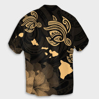 Hawaii Turtle Hibiscus Map Polynesian Hawaiian Shirt Gold - AH - Polynesian Pride