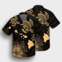 Hawaii Turtle Hibiscus Map Polynesian Hawaiian Shirt Gold - AH - Polynesian Pride