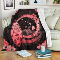 Hawaii Turtle Hibiscus Map Polynesian Premium Blankets Red - AH White - Polynesian Pride