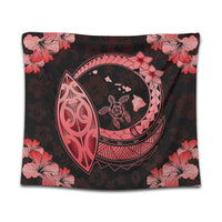 Hawaii Turtle Hibiscus Map Polynesian Tapestry Red - AH Wall Tapestry Black - Polynesian Pride