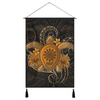 Hawaii Turtle Hibiscus Polynesian Hanging Poster - Full Style - Gold - AH Hanging Poster Cotton And Linen - Polynesian Pride