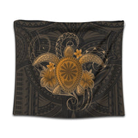 Hawaii Turtle Hibiscus Polynesian Tapestry - Full Style - Gold - AH Wall Tapestry Black - Polynesian Pride