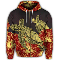 Hawaii Turtle Hibiscus Red Zip Hoodie - Polynesian Pride