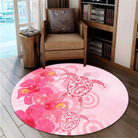 Hawaii Turtle Hibiscus Vintage Pink Round Carpet - AH - Polynesian Pride