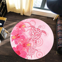 Hawaii Turtle Hibiscus Vintage Pink Round Carpet - AH - Polynesian Pride