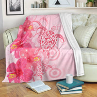 Hawaii Turtle Hibiscus Vintage Pink Premium Blankets - AH White - Polynesian Pride