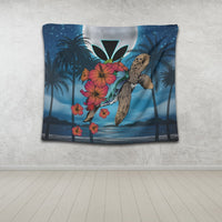 Hawaii Turtle Kanaka Hibiscus Stary Night Tapestry - AH - Polynesian Pride