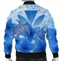 Hawaii Turtle Kanaka Plumeria Polynesian Bomber Jacket Blue - AH - Polynesian Pride