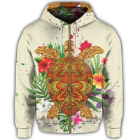 Hawaii Turtle Life Hibiscus Design Zip Hoodie - Polynesian Pride