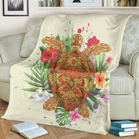 Hawaii Turtle Life Hibiscus Design Premium Blankets - AH - Polynesian Pride