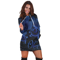 Hawaii Turtle Ohana Hibiscus Poly Hoodie Dress - Blue - AH - Polynesian Pride