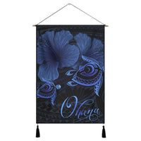Hawaii Turtle Ohana Hibiscus Poly Hanging Poster - Blue - AH Hanging Poster Cotton And Linen - Polynesian Pride