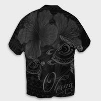 Hawaii Turtle Ohana Hibiscus Poly Hawaiian Shirt - Gray - AH - Polynesian Pride