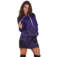 Hawaii Turtle Ohana Hibiscus Poly Hoodie Dress - Purple - AH - Polynesian Pride