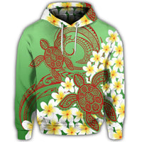 Hawaiian Turtle Plumeria Hoodie Green Style - Polynesian Pride