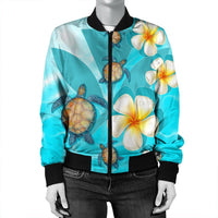 Hawaii Turtle Plumeria Kanaka Ocean Bomber Jacket - AH - Polynesian Pride