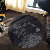 Hawaii Turtle Polynesian Map Plumeria Round Carpet Gray - AH - Polynesian Pride