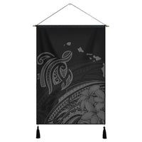 Hawaii Turtle Polynesian Map Plumeria Hanging Poster Gray - AH Hanging Poster Cotton And Linen - Polynesian Pride