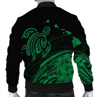 Hawaii Turtle Polynesian Map Plumeria Bomber Jacket Green - AH - Polynesian Pride