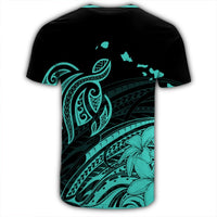 Hawaii Turtle Polynesian Map Plumeria T Shirt Turquoise - Polynesian Pride