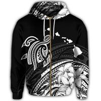 Hawaii Turtle Polynesian Map Plumeria Zip Hoodie White - Polynesian Pride