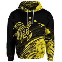 Custom Hawaii Turtle Polynesian Map Plumeria Yellow Hoodie - Polynesian Pride