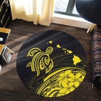 Hawaii Turtle Polynesian Map Plumeria Yellow Round Carpet - AH - Polynesian Pride