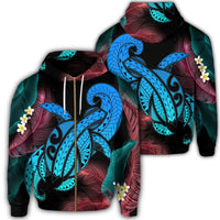 Hawaii Turtle Polynesian Tropical Zip Hoodie Ghia Style Unisex Art - Polynesian Pride