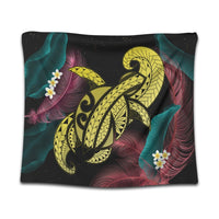 Hawaii Turtle Polynesian Tropical Tapestry - Ghia Style Yellow - AH Wall Tapestry Black - Polynesian Pride