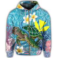 Hawaii Turtle Sea Cotral Polynesian Zip Hoodie - Polynesian Pride