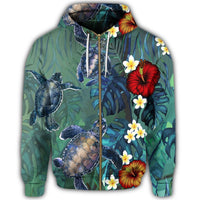 Hawaii Turtle Tropical Art Zip Hoodie Hela Style - Polynesian Pride