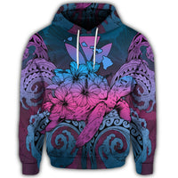 Hawaiian Turtle Wave Polynesian Hoodie Hey Style Blue - Polynesian Pride