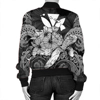 Hawaii Turtle Wave Polynesian Bomber Jacket - Hey Style White - AH - Polynesian Pride