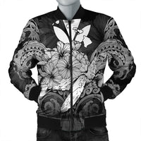 Hawaii Turtle Wave Polynesian Bomber Jacket - Hey Style White - AH Black Unisex - Polynesian Pride