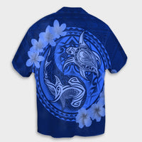 Hawaii Yin Yang Turtle Shark Hibiscus Plumeria Hawaiian Shirt - Blue - AH - Polynesian Pride