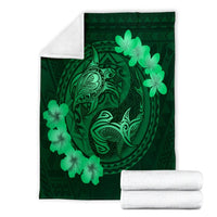 Hawaii Yin Yang Turtle Shark Hibiscus Plumeria Premium Blankets - Green - AH - Polynesian Pride