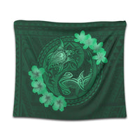 Hawaii Yin Yang Turtle Shark Hibiscus Plumeria Tapestry - Green - AH Wall Tapestry Black - Polynesian Pride
