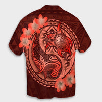 Hawaii Yin Yang Turtle Shark Hibiscus Plumeria Hawaiian Shirt - Orange - AH - Polynesian Pride