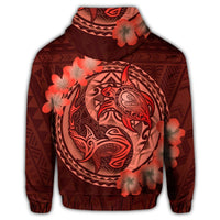 Hawaii Yin Yang Turtle Shark Hibiscus Plumeria Zip Hoodie Orange - Polynesian Pride