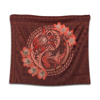 Hawaii Yin Yang Turtle Shark Hibiscus Plumeria Tapestry - Orange - AH Wall Tapestry Black - Polynesian Pride