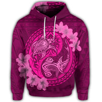 Hawaiian Yin Yang Turtle Shark Hibiscus Plumeria Hoodie Pink - Polynesian Pride
