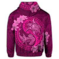 Hawaiian Yin Yang Turtle Shark Hibiscus Plumeria Hoodie Pink - Polynesian Pride