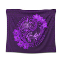 Hawaii Yin Yang Turtle Shark Hibiscus Plumeria Tapestry - Purple - AH Wall Tapestry Black - Polynesian Pride