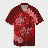 Hawaii Yin Yang Turtle Shark Hibiscus Plumeria Hawaiian Shirt - Red - AH Unisex Black - Polynesian Pride