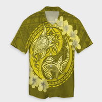 Hawaii Yin Yang Turtle Shark Hibiscus Plumeria Hawaiian Shirt - Yellow - AH Unisex Black - Polynesian Pride