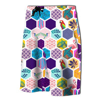 Hawaii Parrot Toucans Hummingbird Flamingo Tropica Board Shorts - Polynesian Pride